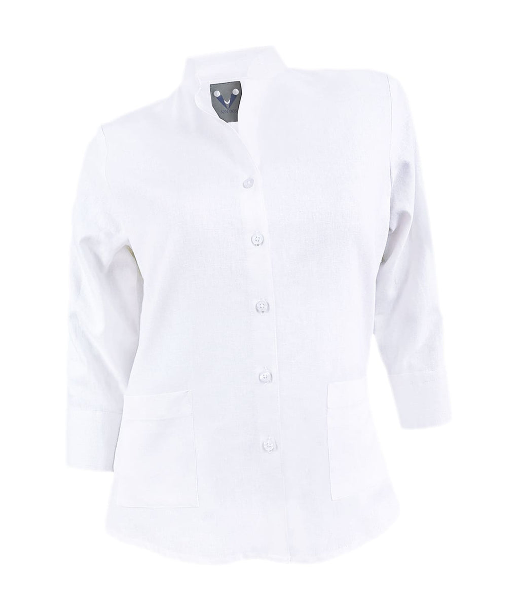 Camisa blusa lino blanca ocasión casual manga 3/4 para mujer XS a 10XL