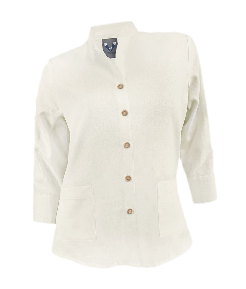 Camisa blusa lino marfil ocasión casual manga 3/4 para mujer XS a 10XL