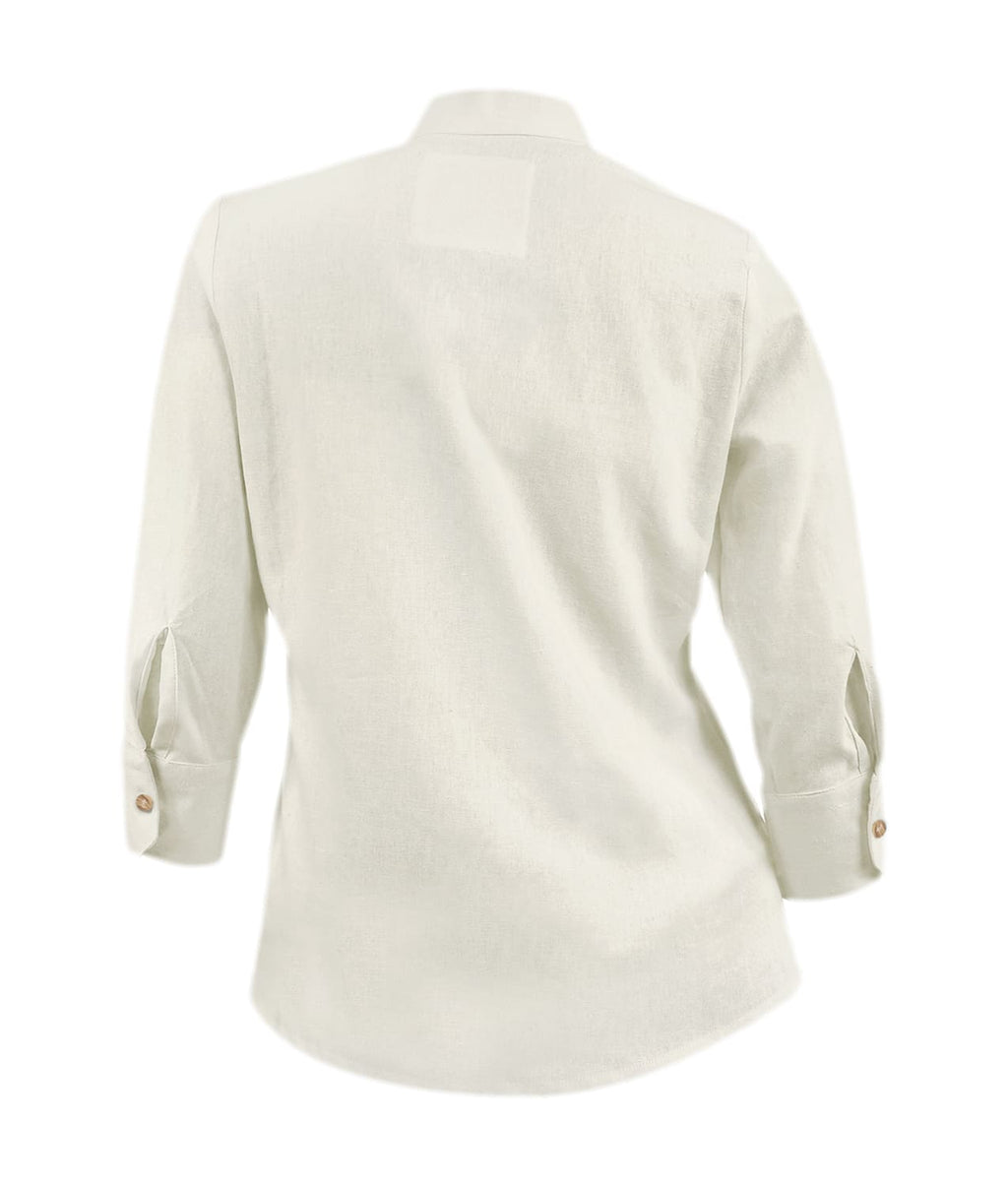 Camisa blusa lino marfil ocasión casual manga 3/4 para mujer XS a 10XL