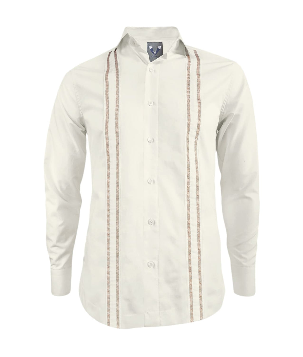 Camisa guayabera marfil en algodón bordada sin bolsillos slim fit hombre XS a 10XL