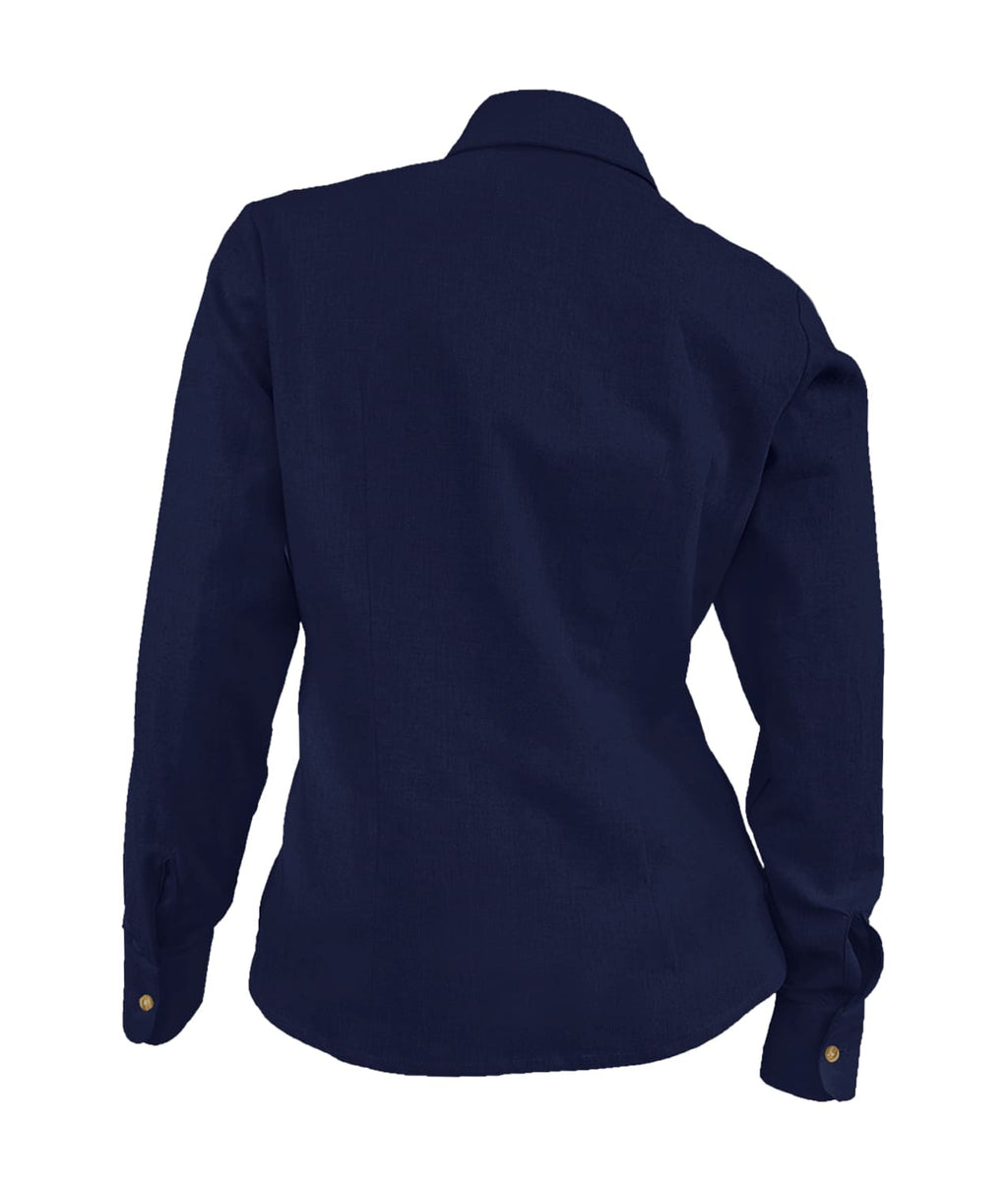 Camisa blusa lino azul oscuro casual manga larga para mujer XS a 10XL