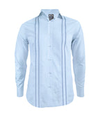 Camisa guayabera en algodon azul claro bordada sin bolsillos manga larga XS a 10XL