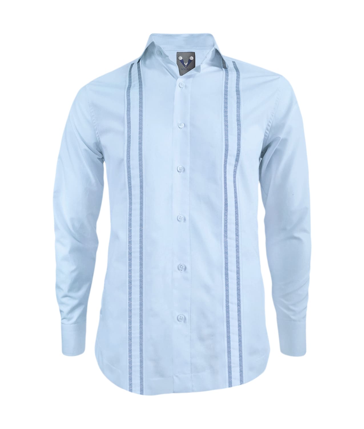 Camisa guayabera en algodon azul claro bordada sin bolsillos manga larga XS a 10XL