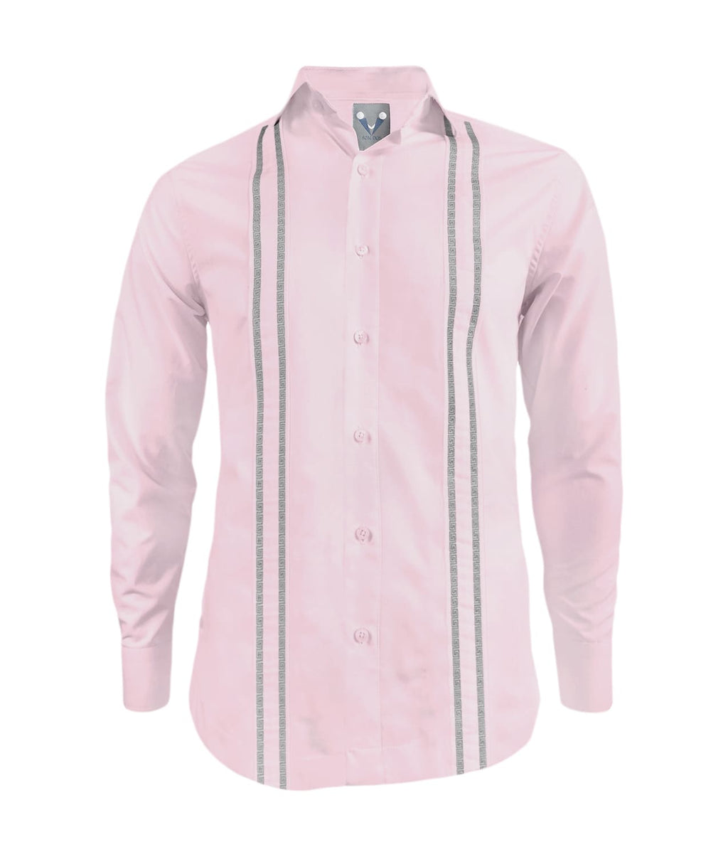 Camisa guayabera rosada en algodón sin bolsillos bordada slim fit hombre XS a 10XL