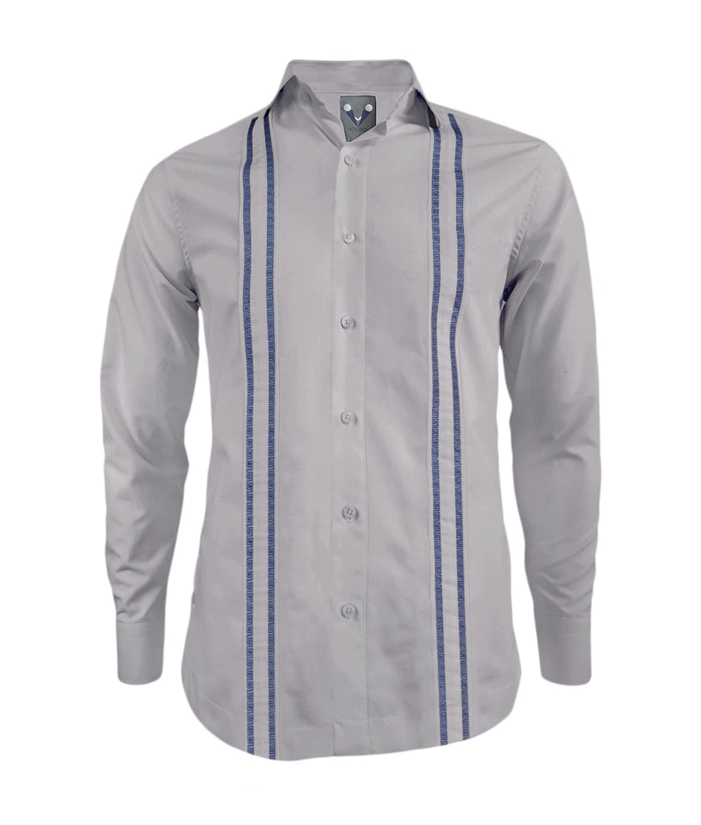 Camisa guayabera gris en algodón bordada sin bolsillos hombre XS a 10XL
