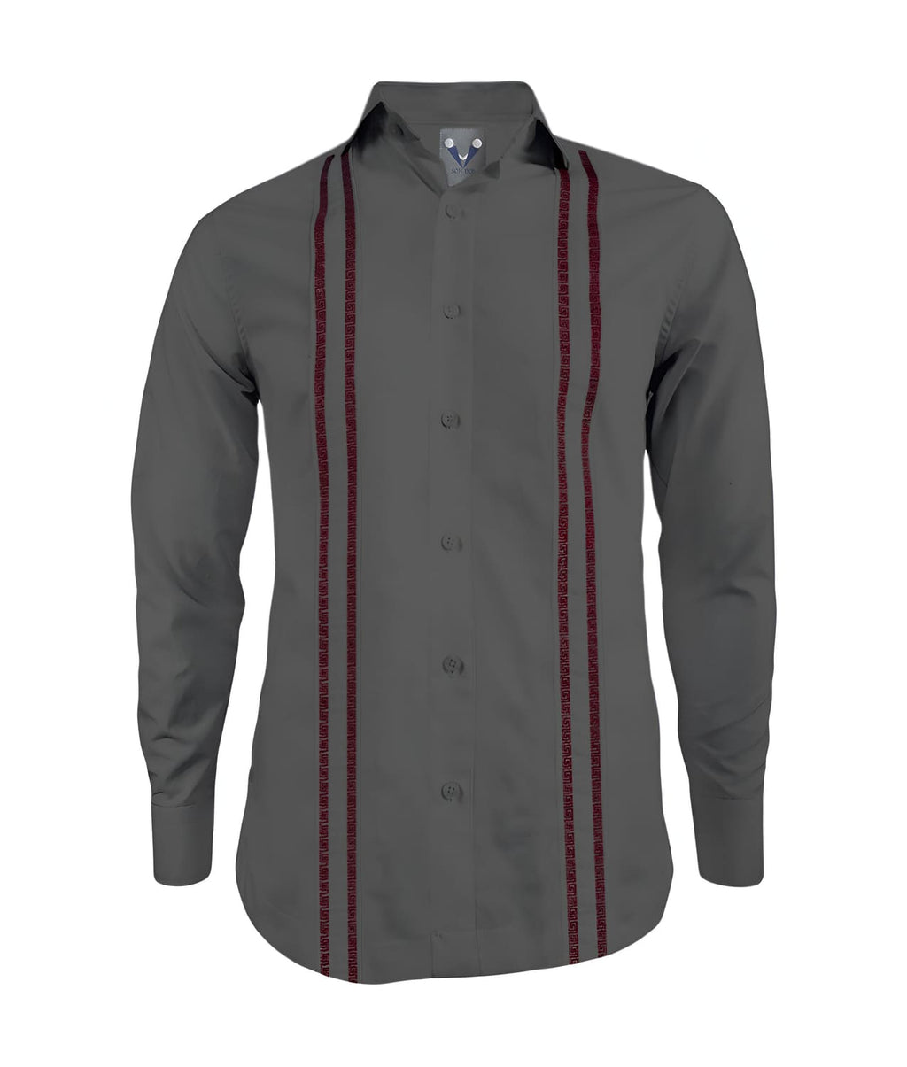 Camisa guayabera gris oscuro en algodón sin bolsillos bordada manga larga XS a 10XL