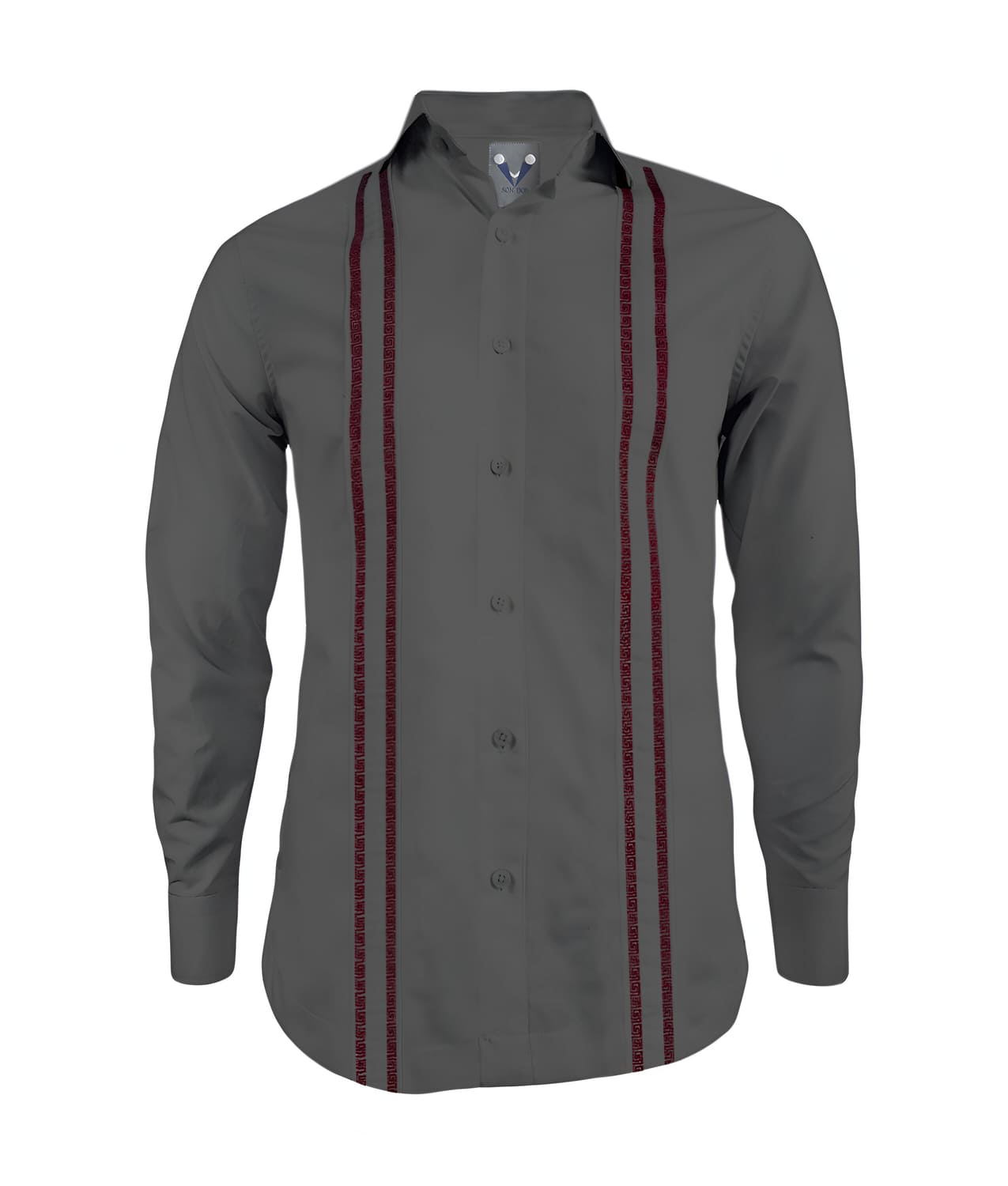 Camisa guayabera gris oscuro en algodón sin bolsillos bordada manga larga XS a 10XL
