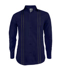 Camisa guayabera en algodón azul oscuro sin bolsillos bordada manga larga XS a 10XL