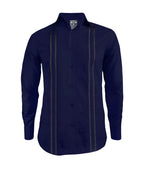Camisa guayabera en algodón azul oscuro sin bolsillos bordada manga larga XS a 10XL