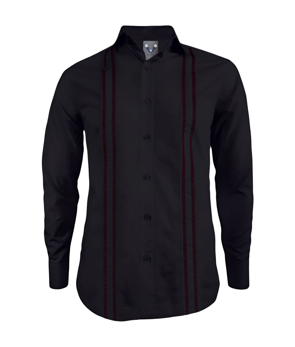 Camisa guayabera en algodón negra bordada sin bolsillos manga larga XS a 10XL