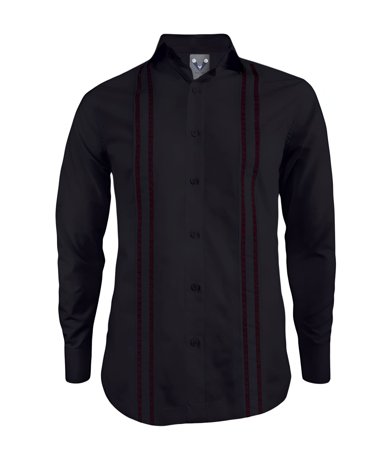 Camisa guayabera en algodón negra bordada sin bolsillos manga larga XS a 10XL