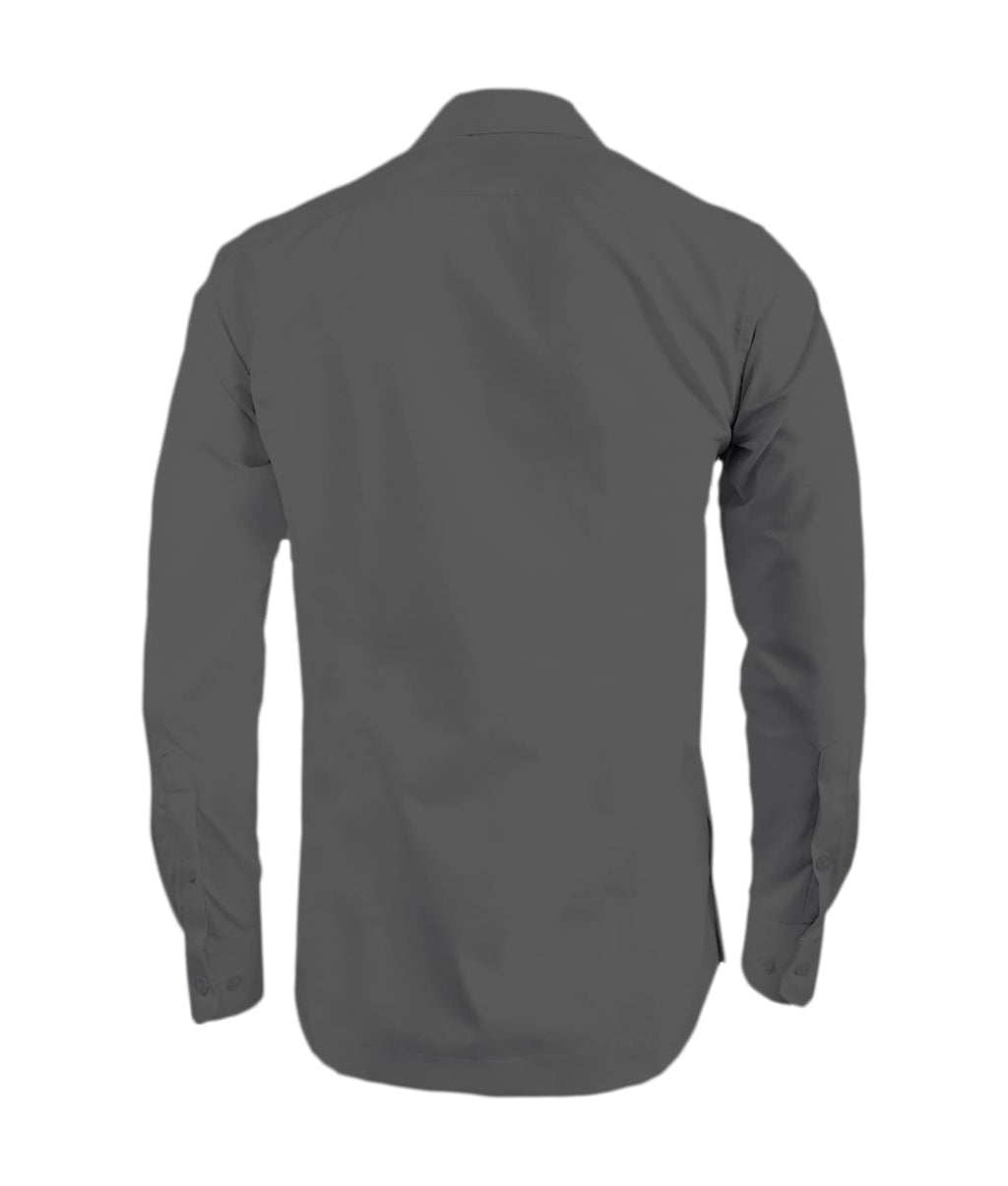 Guayabera alforzas gris oscuro con 2 bolsillos manga larga hombre XS a 10XL