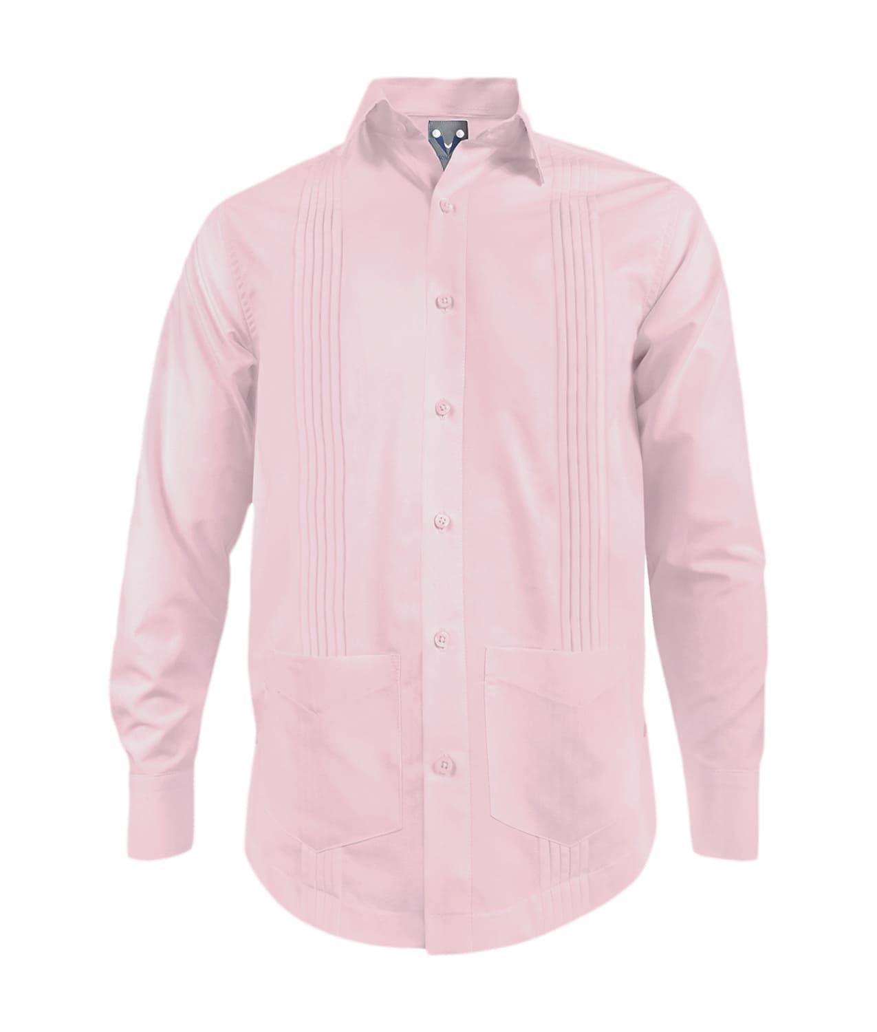 Guayabera alforzas rosado con 2 bolsillos manga larga hombre XS a 10XL