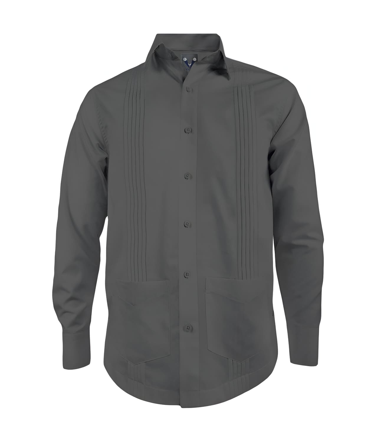 Guayabera alforzas gris oscuro con 2 bolsillos manga larga hombre XS a 10XL