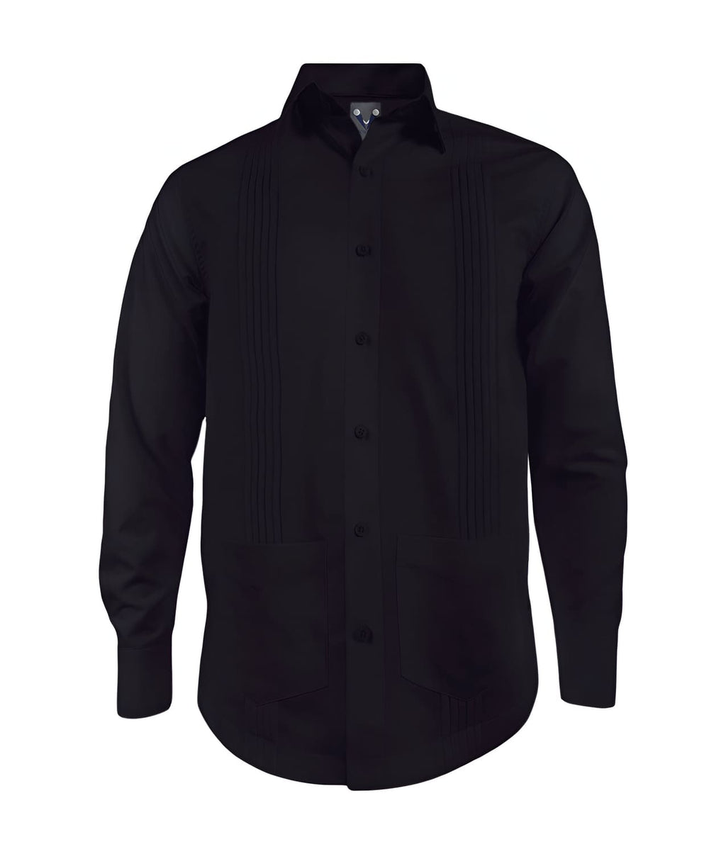 Guayabera alforzas negra con 2 bolsillos manga larga hombre XS a 10XL