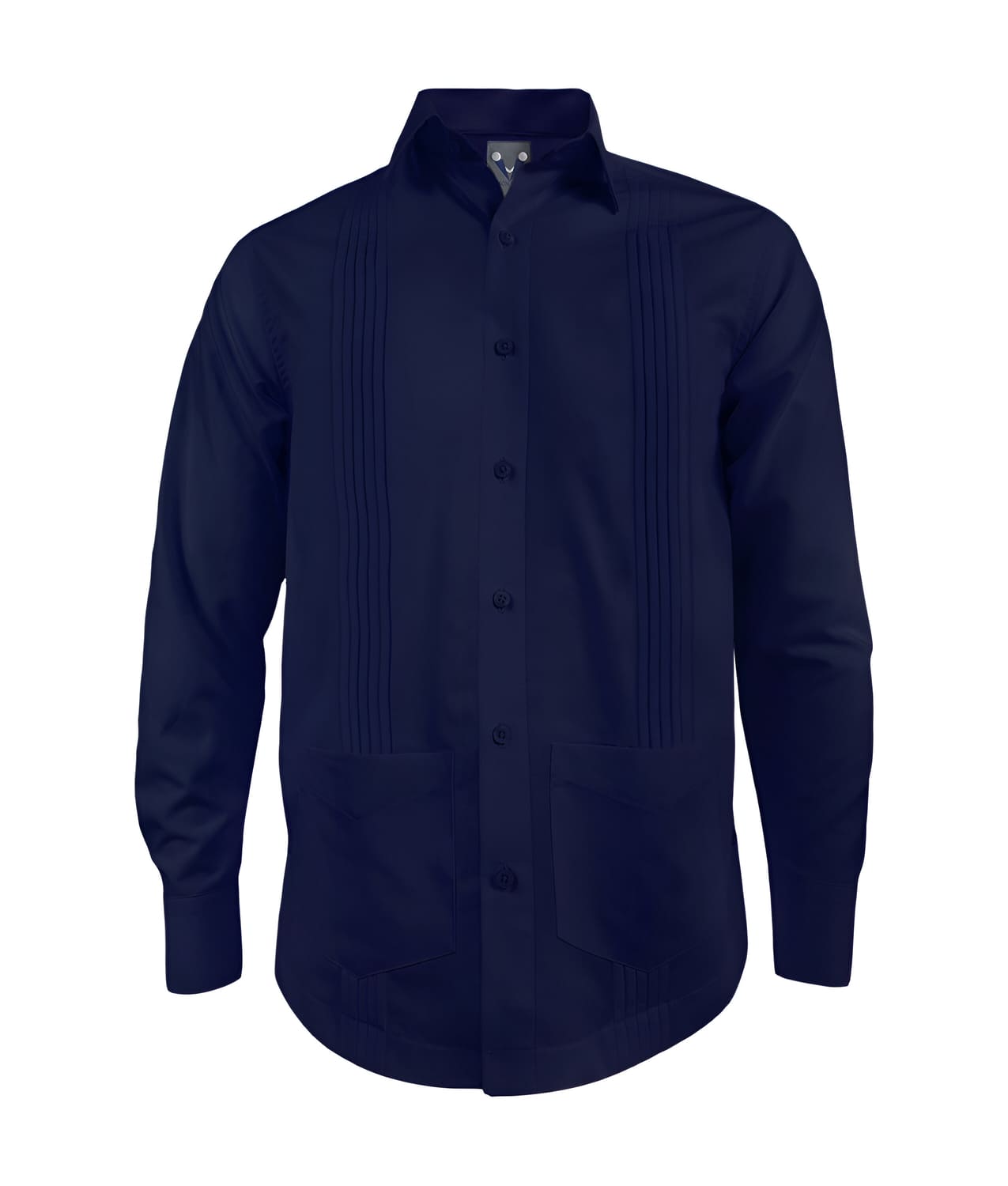 Guayabera alforzas azul oscuro con 2 bolsillos manga larga hombre XS a 10XL