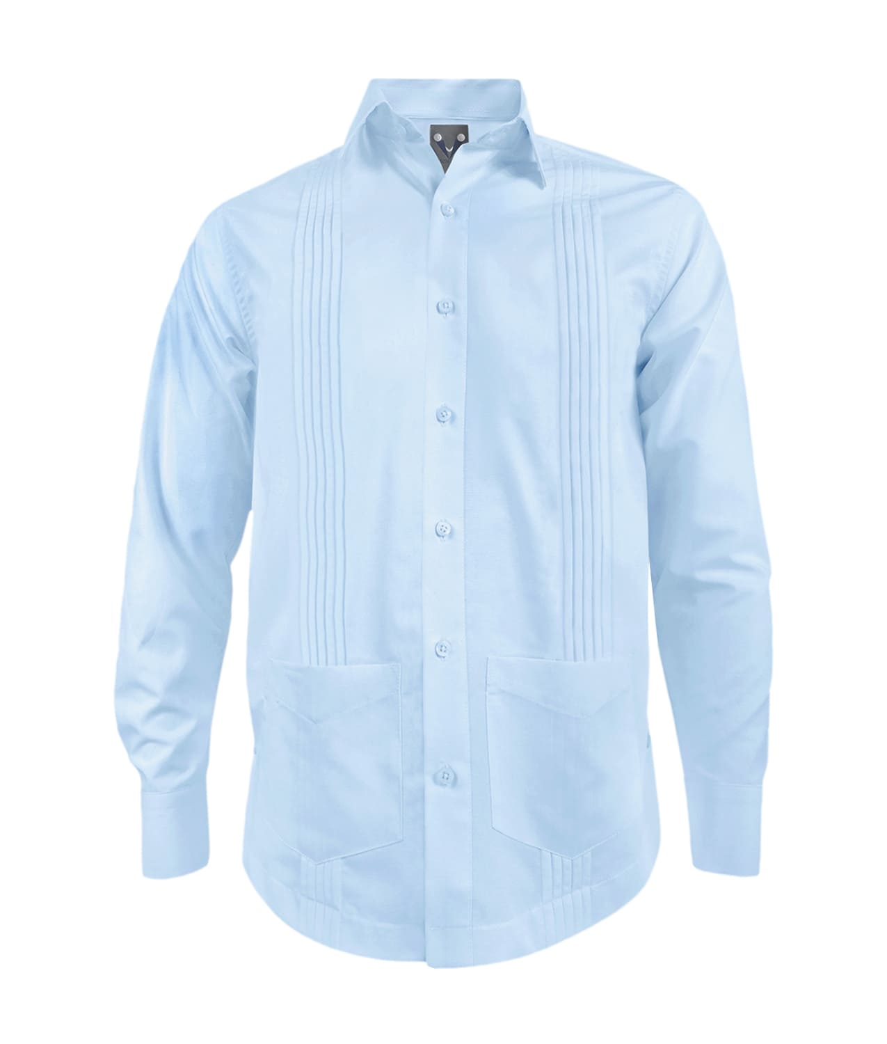 Guayabera alforzas azul claro con 2 bolsillos manga larga hombre XS a 10XL