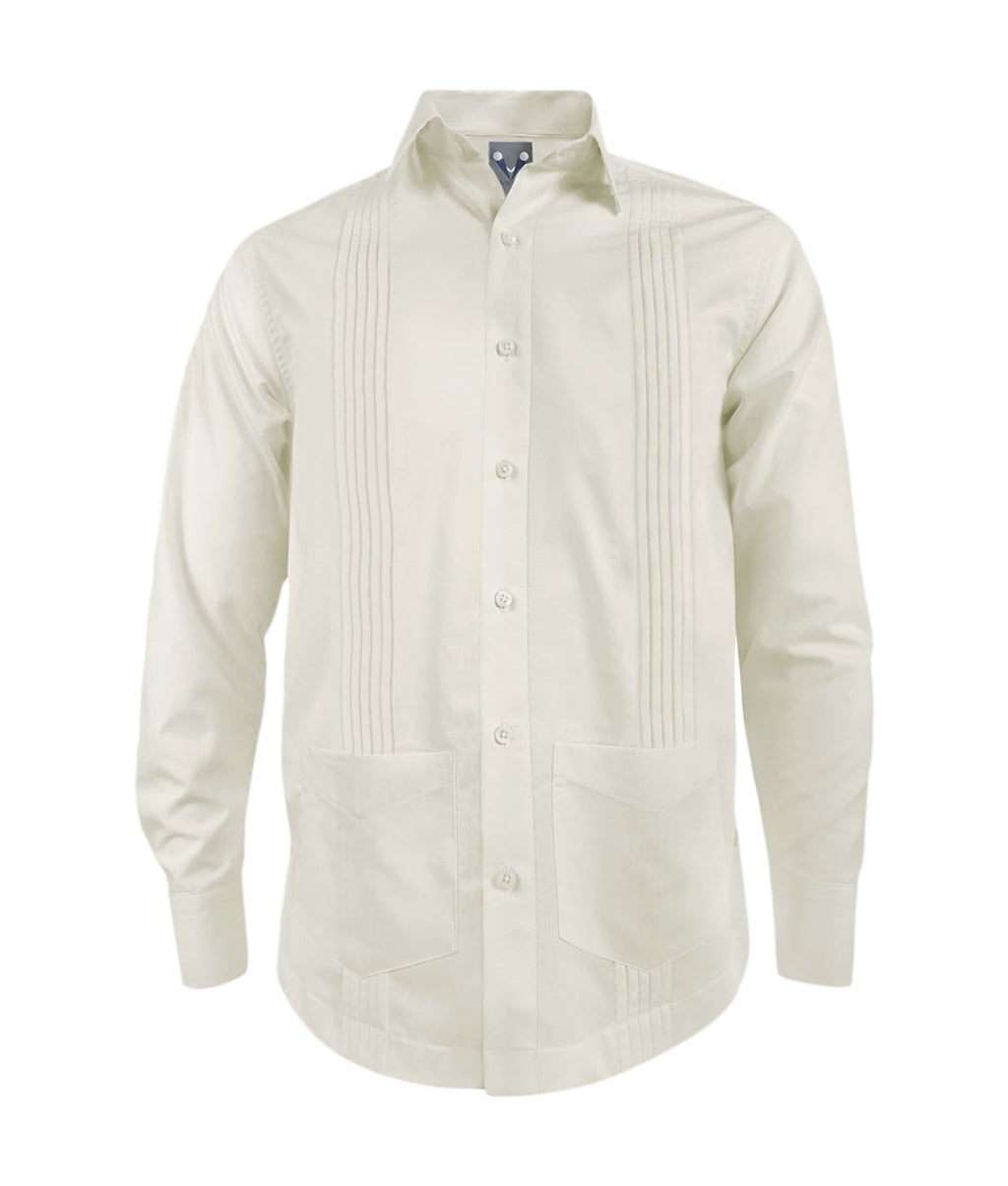 Guayabera alforzas marfil con 2 bolsillos manga larga hombre XS a 10XL