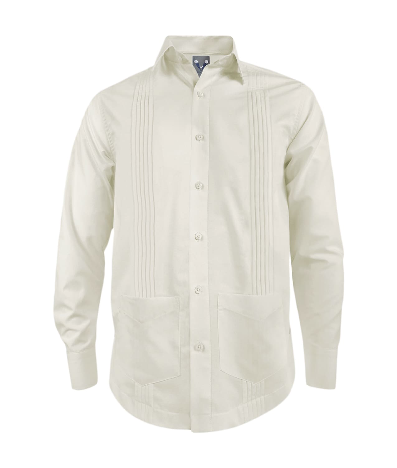 Guayabera alforzas marfil con 2 bolsillos manga larga hombre XS a 10XL