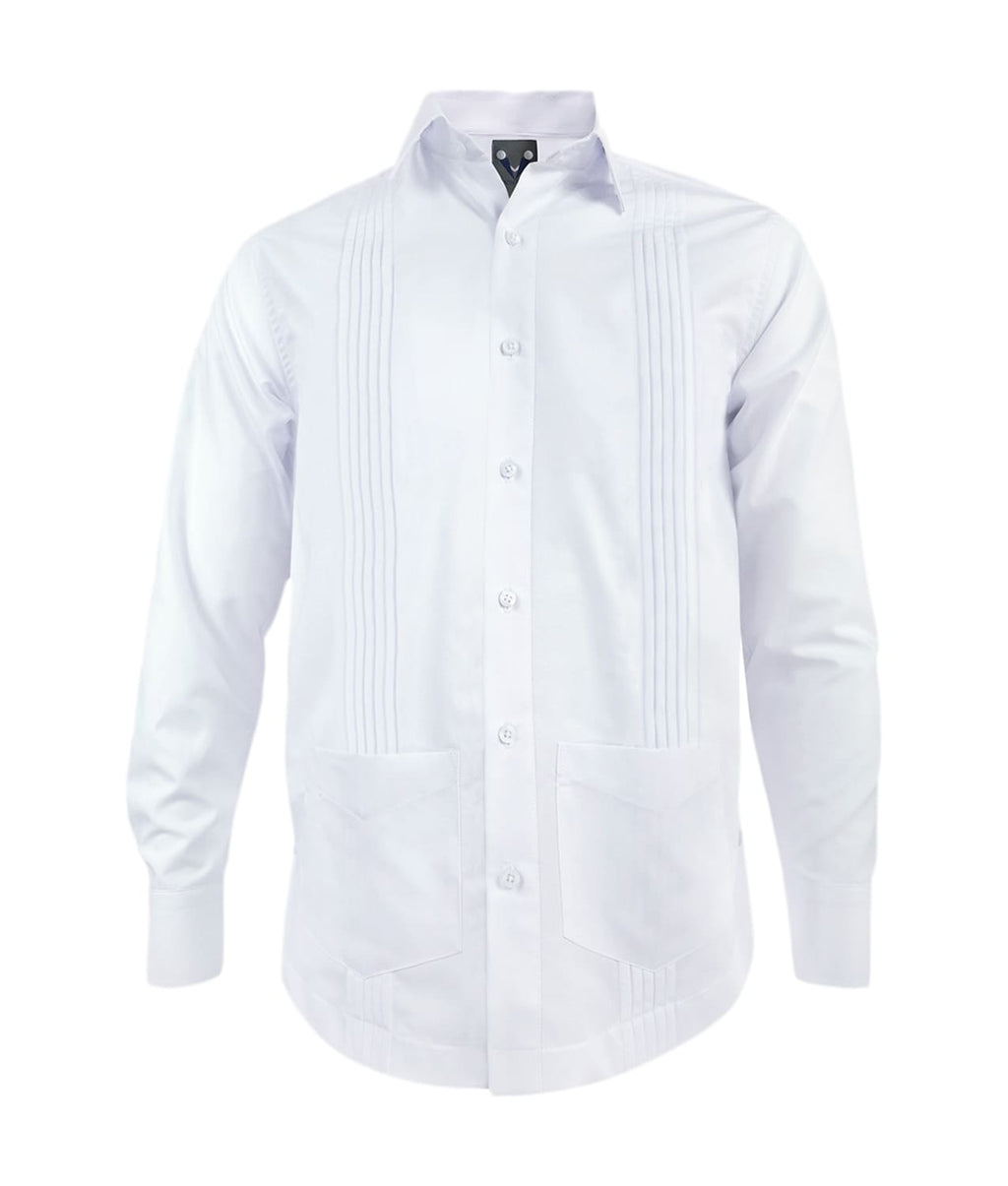 Camisa guayabera alforzas blanca con 2 bolsillos manga larga hombre XS a 10XL