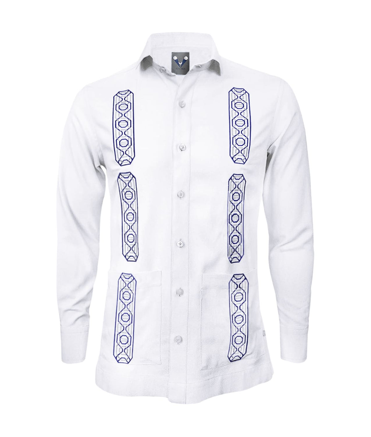 Camisa guayabera lino blanco con bolsillos bordada manga larga XS a 10XL