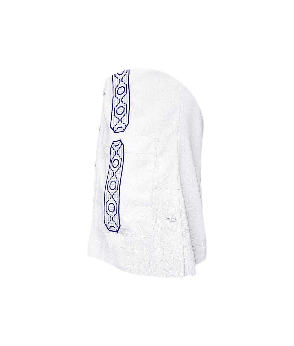 Camisa guayabera lino blanco con bolsillos bordada manga larga XS a 10XL