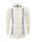 Camisa guayabera lino marfil con bolsillos bordada manga larga XS a 10XL