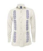 Camisa guayabera lino marfil con bolsillos bordada manga larga XS a 10XL