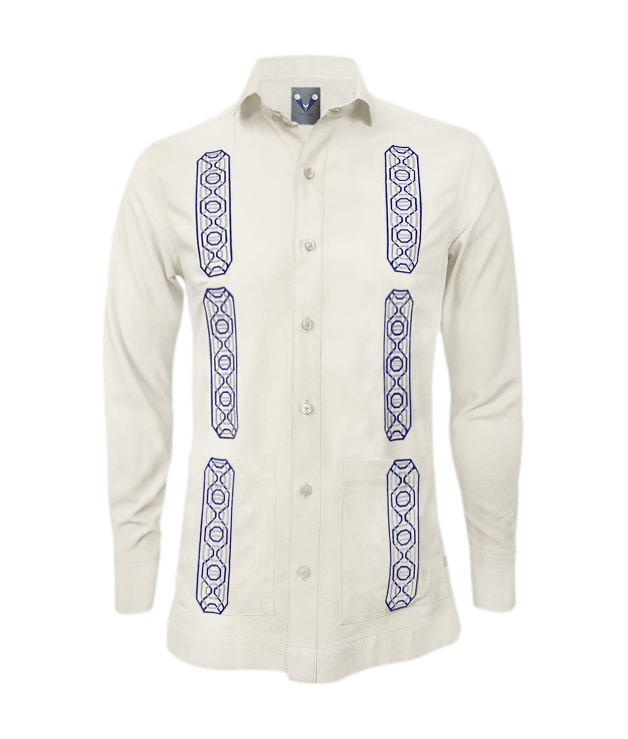 Camisa guayabera lino marfil con bolsillos bordada manga larga XS a 10XL