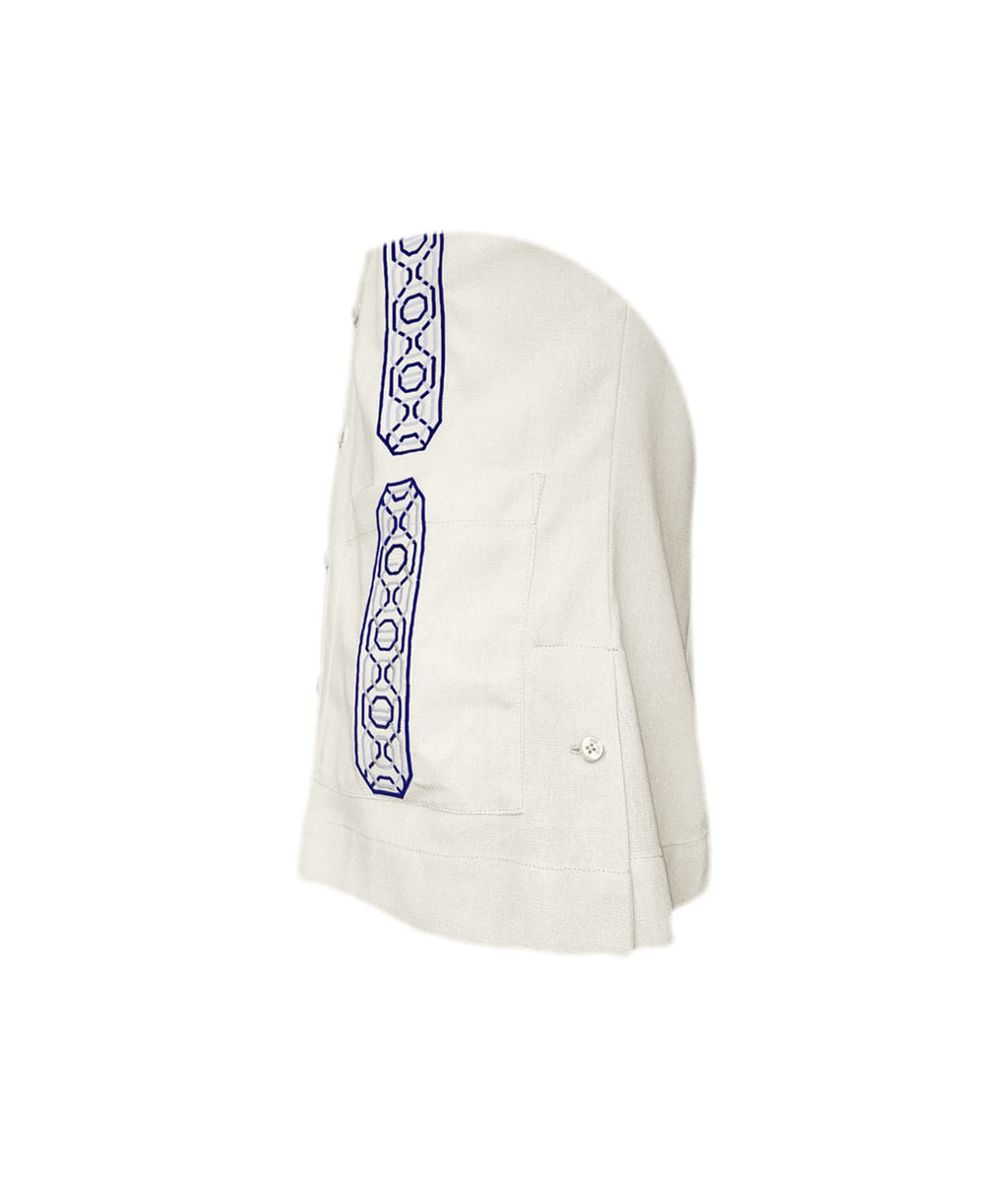 Camisa guayabera lino marfil con bolsillos bordada manga larga XS a 10XL