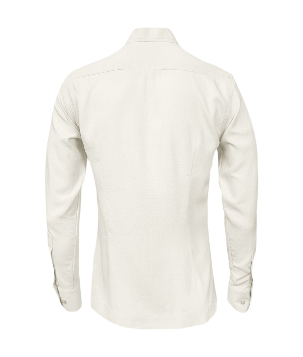 Camisa guayabera lino marfil con bolsillos bordada manga larga XS a 10XL