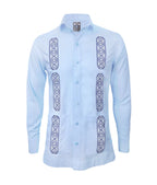 Camisa guayabera lino azul con bolsillos bordada manga larga XS a 10XL