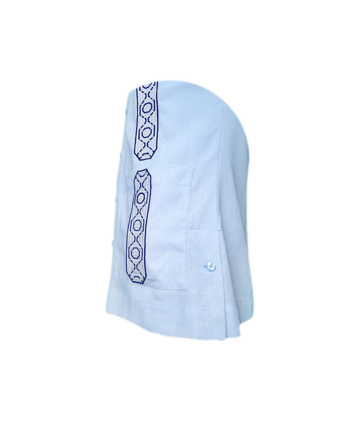 Camisa guayabera lino azul con bolsillos bordada manga larga XS a 10XL