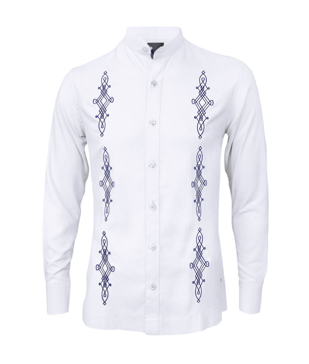 Camisa guayabera lino blanco bordada manga larga hombre XS a 10XL