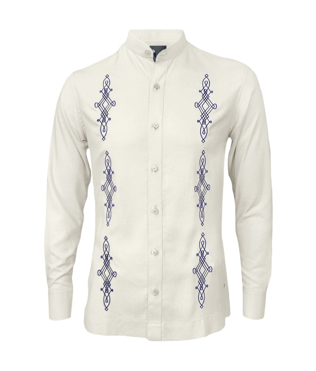 Camisa guayabera lino marfil bordada manga larga hombre XS a 10XL