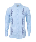 Camisa guayabera lino azul claro bordada manga larga hombre XS a 10XL