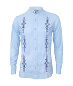 Camisa guayabera lino azul claro bordada manga larga hombre XS a 10XL