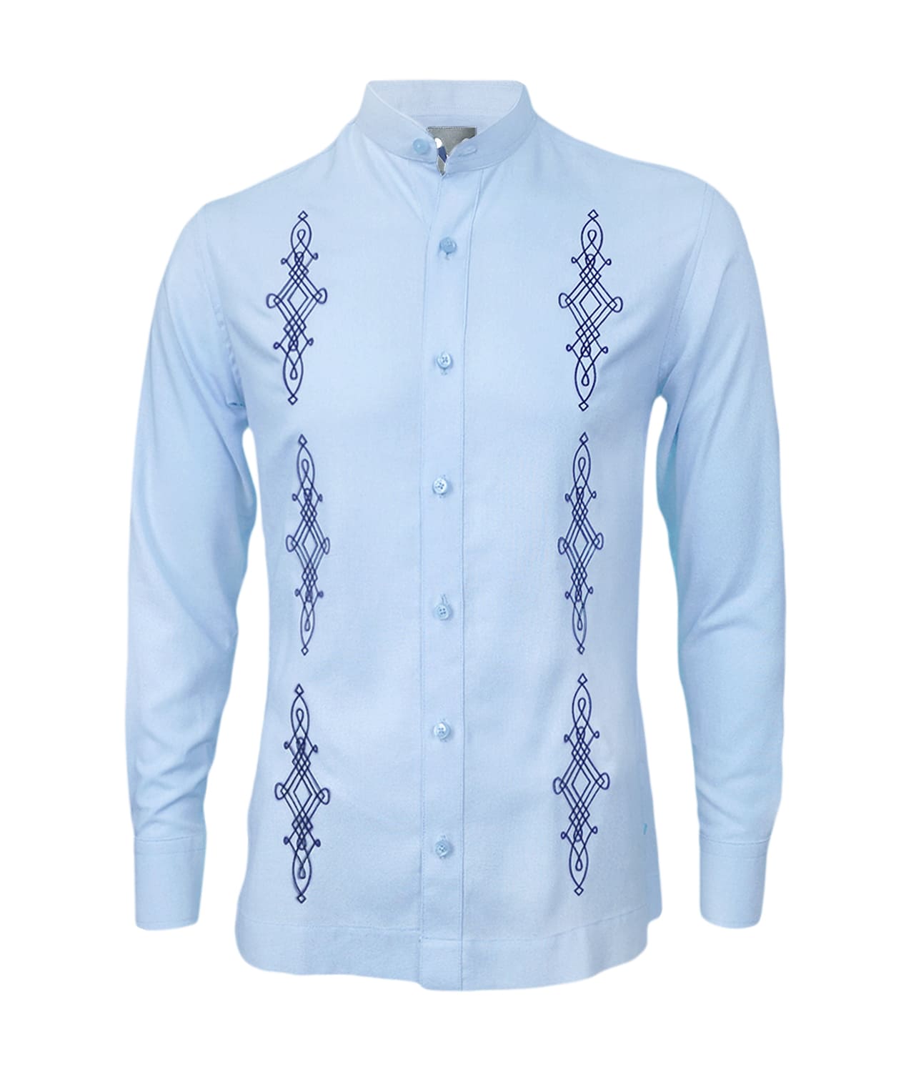 Camisa guayabera lino azul claro bordada manga larga hombre XS a 10XL