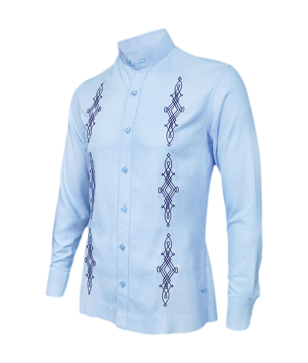 Camisa guayabera lino azul claro bordada manga larga hombre XS a 10XL