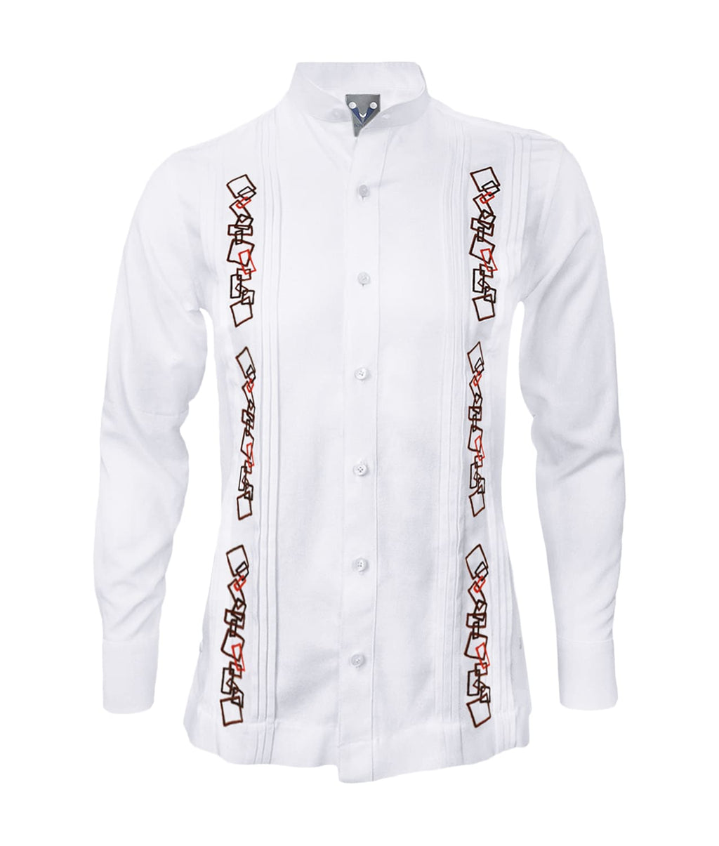 Camisa guayabera lino blanco con alforzas bordada manga larga XS a 10XL