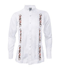 Camisa guayabera lino blanco con alforzas bordada manga larga XS a 10XL