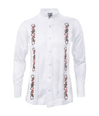 Camisa guayabera lino blanco con alforzas bordada manga larga XS a 10XL