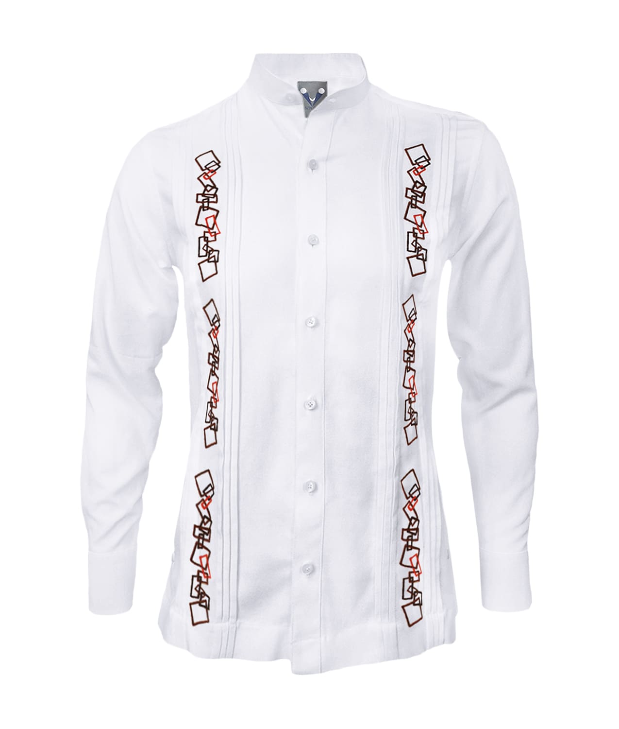 Camisa guayabera lino blanco con alforzas bordada manga larga XS a 10XL