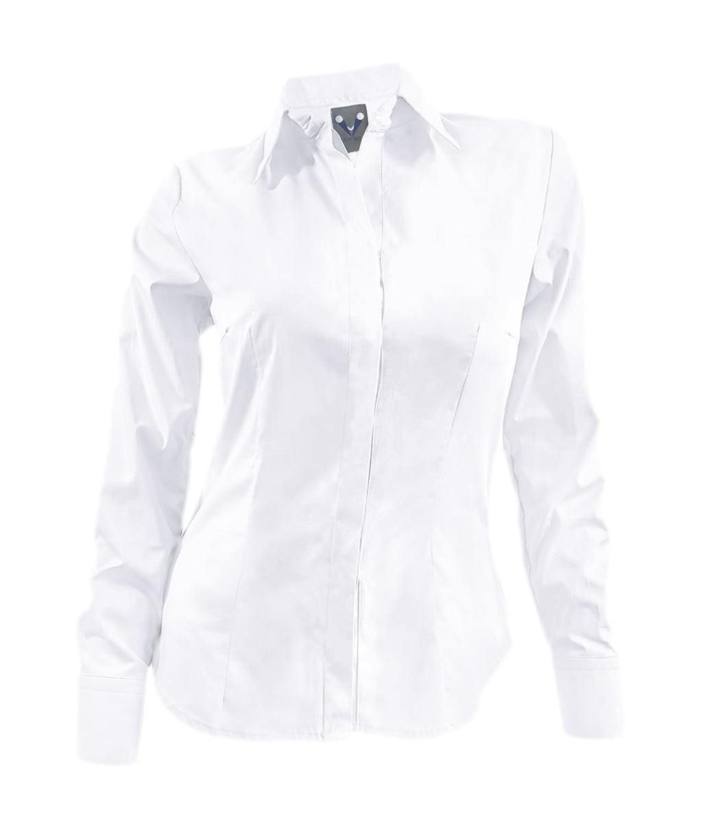 Camisa blusa blanca con botonadura escondida manga larga para mujer XS a 10XL