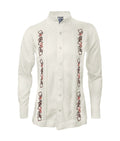 Camisa guayabera lino marfil alforzas bordada manga larga XS a 10XL