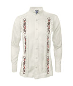 Camisa guayabera lino marfil alforzas bordada manga larga XS a 10XL