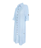 Vestido largo blusón azul claro en 100% lino manga larga mujer XS a 10XL