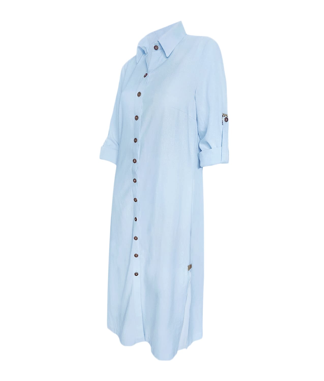 Vestido largo blusón azul claro en 100% lino manga larga mujer XS a 10XL