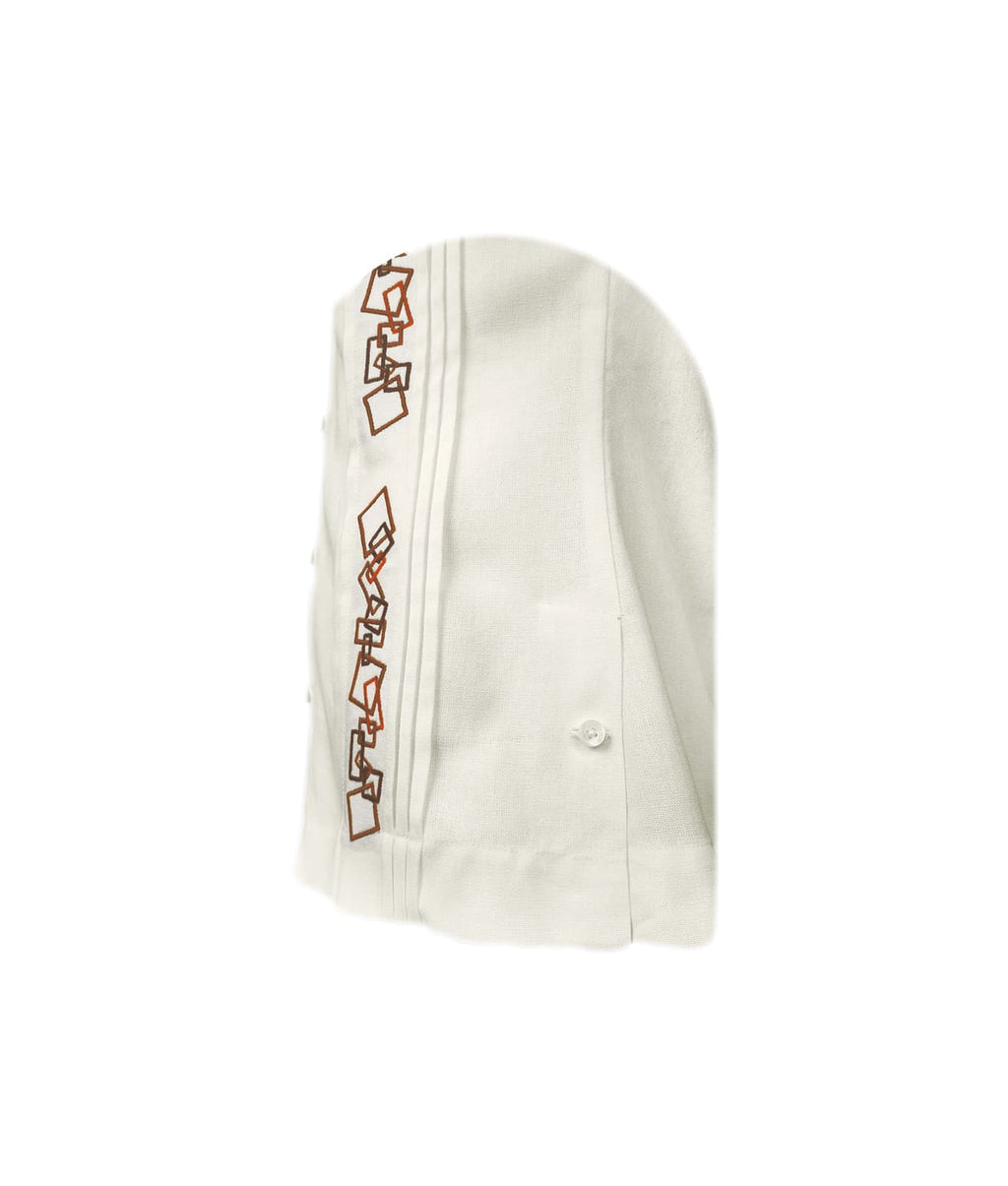 Camisa guayabera lino marfil alforzas bordada manga larga XS a 10XL