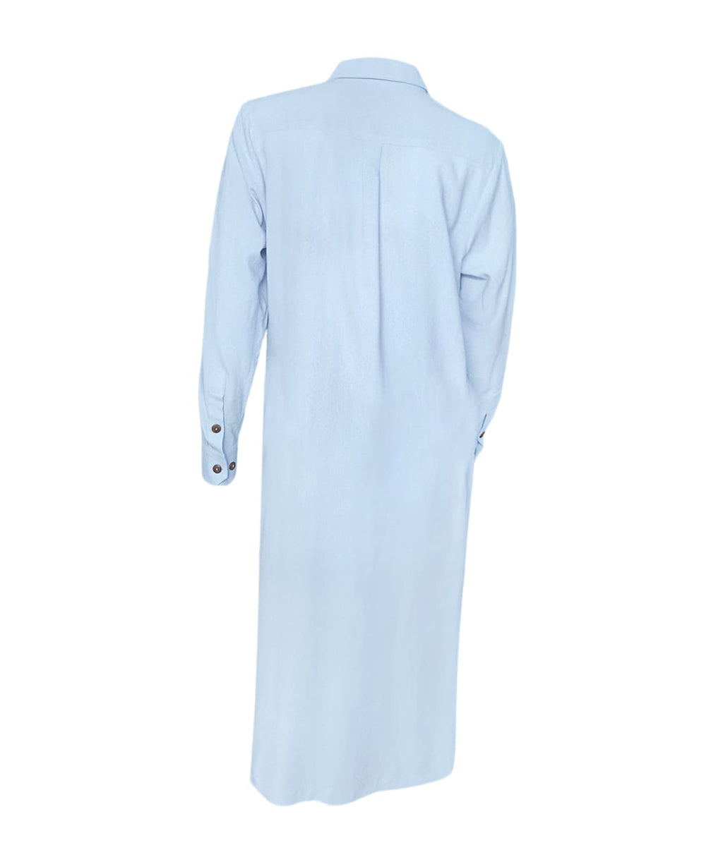 Vestido largo blusón azul claro en 100% lino manga larga mujer XS a 10XL